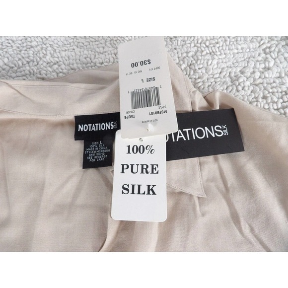 Notations Womens Taupe Silk Sleeveless Collared Pockets Blouse Top Size Large - Picture 4 of 6